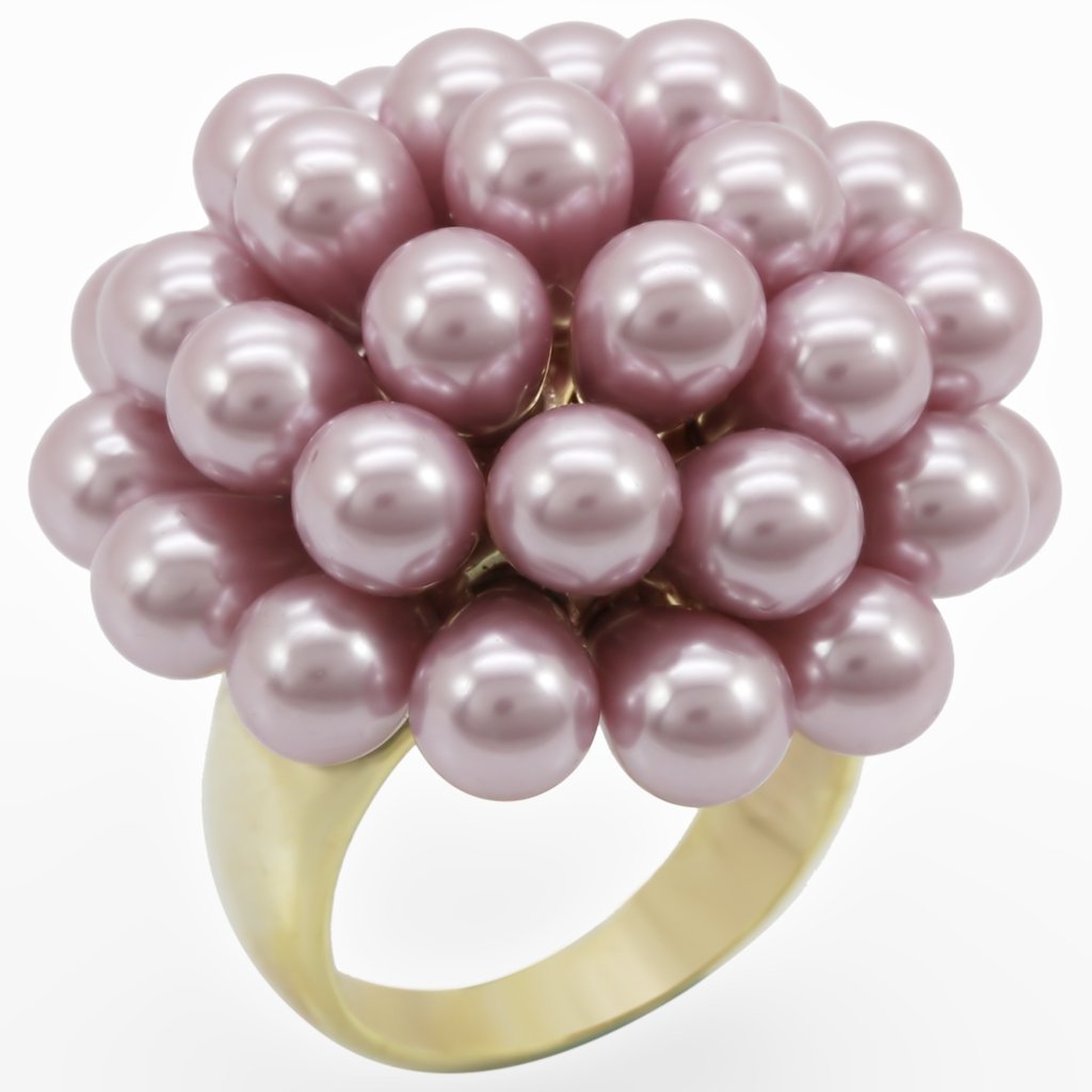 JCE051 Gold Brass Ring with Synthetic Pearl in Light Amethyst
