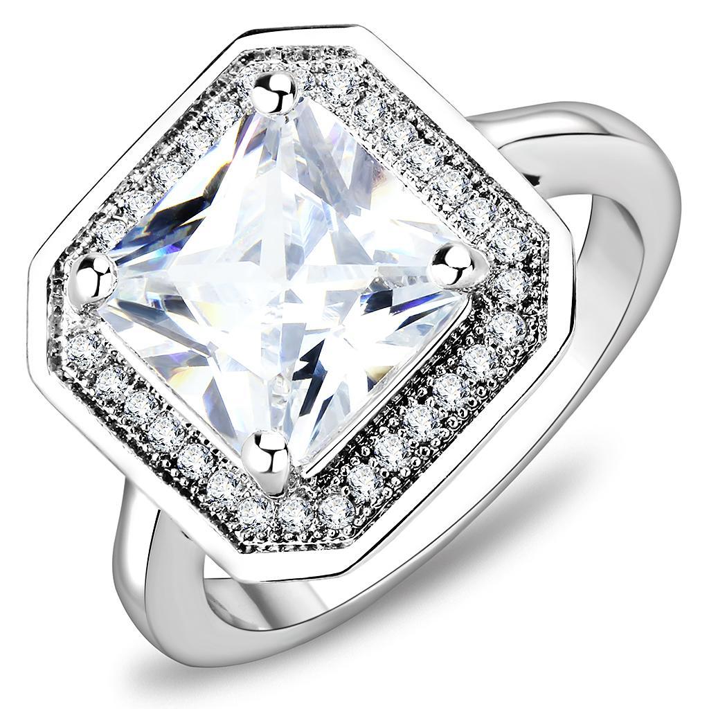 JCE1451 Rhodium Brass Ring with AAA Grade CZ  in Clear