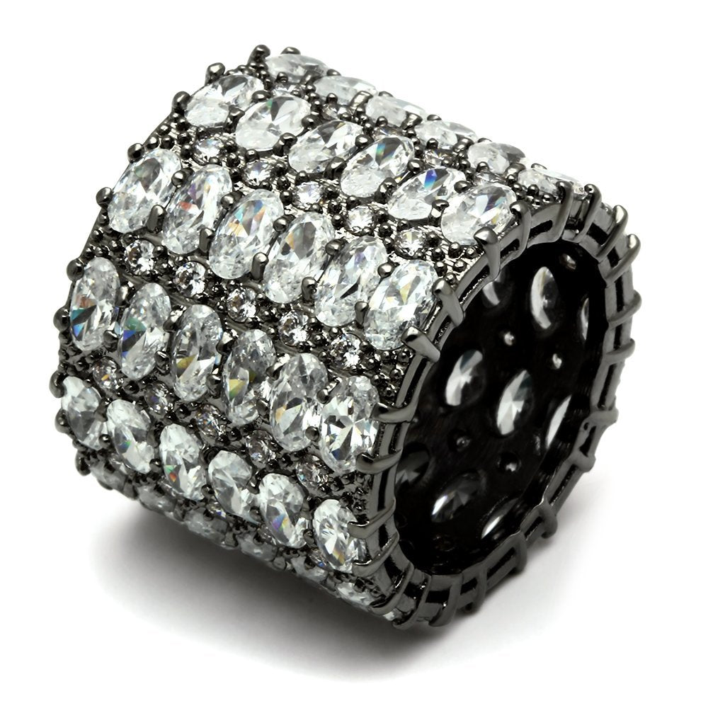 JCE171 Ruthenium Brass Ring with AAA Grade CZ  in Clear