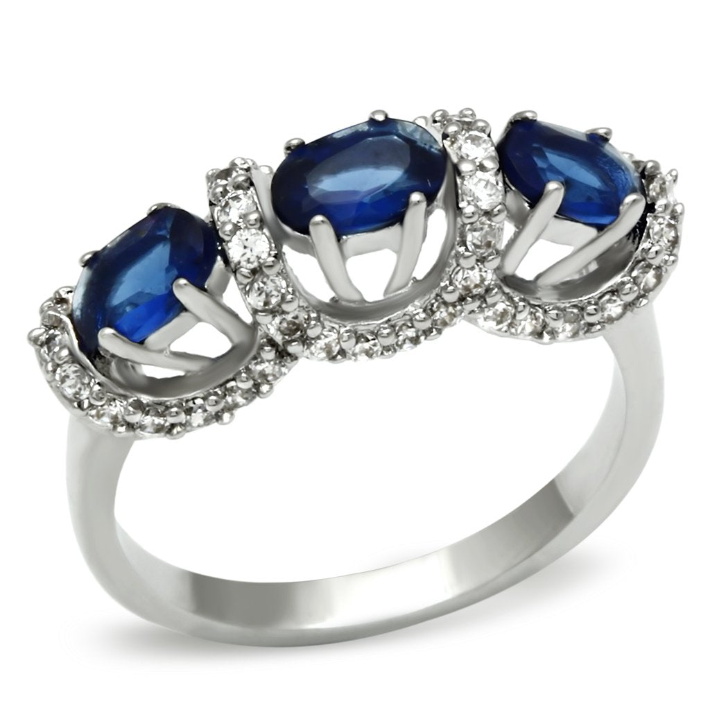 JCE172 Rhodium Brass Ring with Synthetic Synthetic Glass in Montana