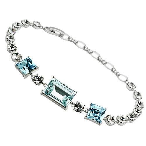 JCE176 Rhodium Brass Bracelet with Top Grade Crystal  in Sea Blue