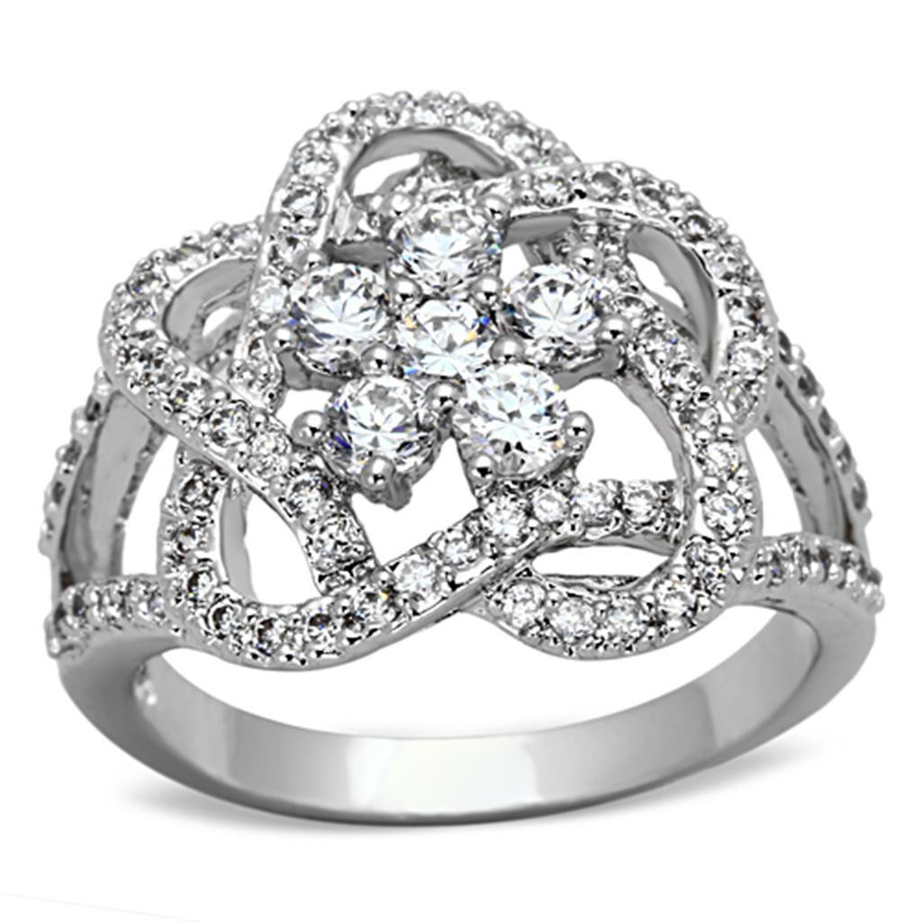 JCE523 Rhodium Brass Ring with AAA Grade CZ  in Clear