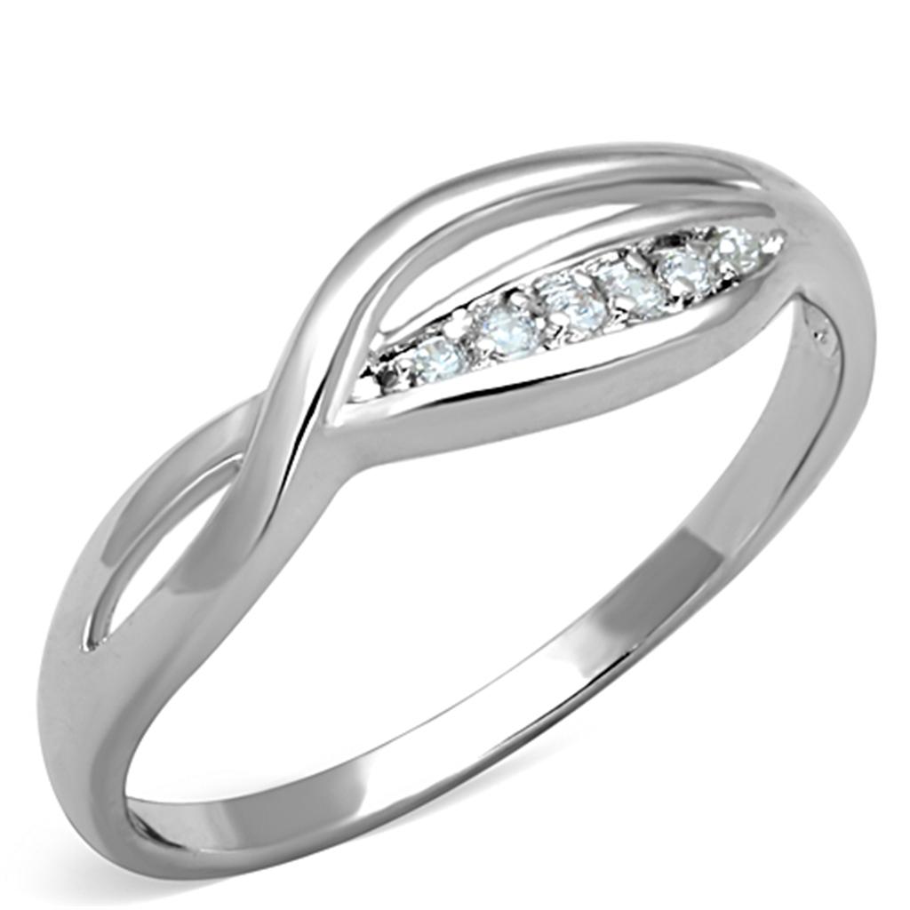 JCE768 Rhodium Brass Ring with AAA Grade CZ  in Clear
