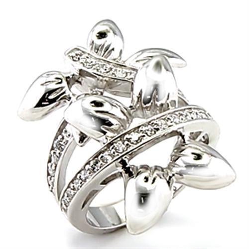 JCE042 Rhodium Brass Ring with AAA Grade CZ  in Clear