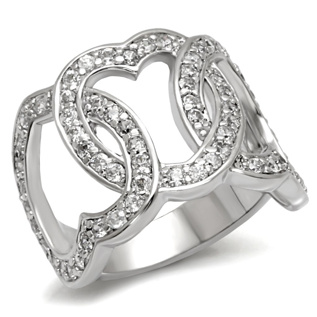 JCE014 Rhodium Brass Ring with AAA Grade CZ  in Clear