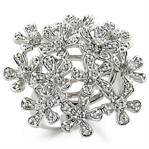 JCE143 Rhodium Brass Ring with AAA Grade CZ  in Clear