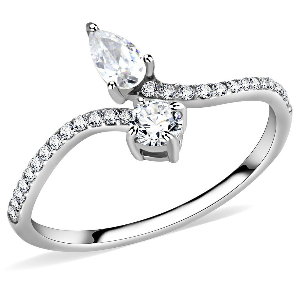 JCE138 High polished (no plating) Stainless Steel Ring with AAA Grade CZ  in Clear