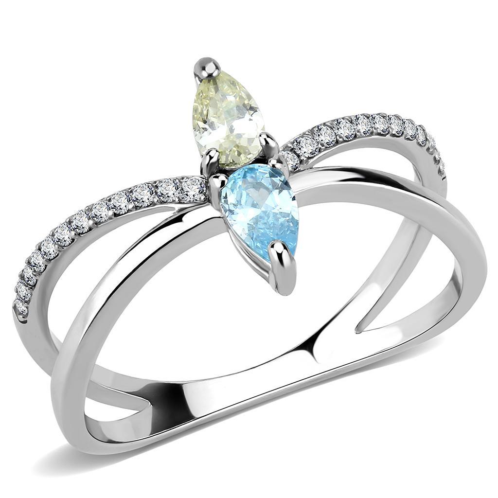 JCE271 High polished (no plating) Stainless Steel Ring with AAA Grade CZ  in Multi Color