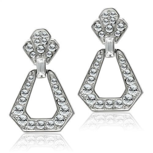 JCE1995 Rhodium White Metal Earrings with Top Grade Crystal  in Clear