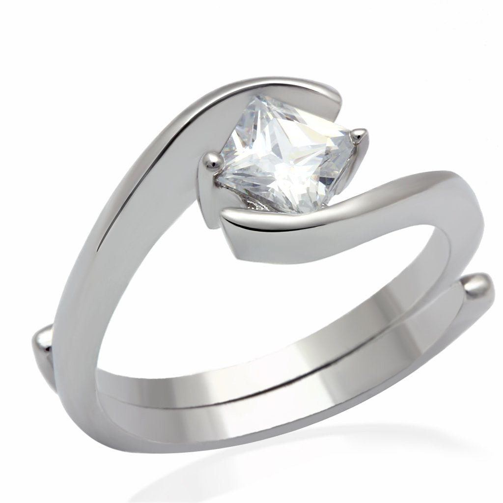 JCE2067 Rhodium Brass Ring with AAA Grade CZ  in Clear