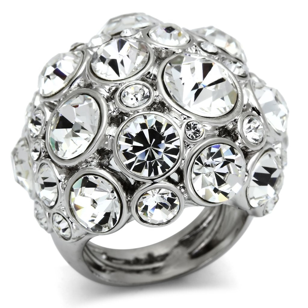 JCE2546 Rhodium Brass Ring with Top Grade Crystal  in Clear