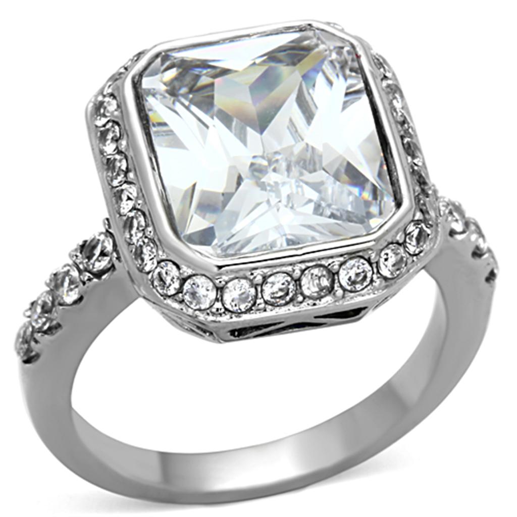 JCE1226 High polished (no plating) Stainless Steel Ring with AAA Grade CZ  in Clear