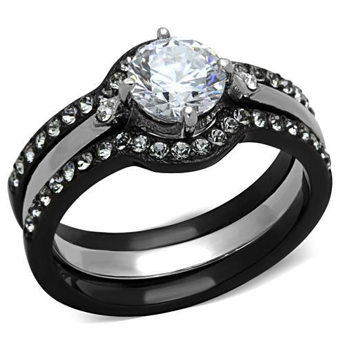 JCE1346 Two-Tone IP Black Stainless Steel Ring with AAA Grade CZ  in Clear