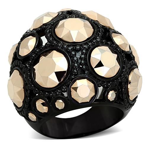 JCE1366 IP Black(Ion Plating) Stainless Steel Ring with Top Grade Crystal  in Metallic Light Gold