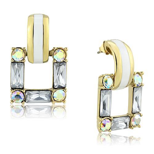 JCE1465 IP Gold(Ion Plating) Stainless Steel Earrings with Top Grade Crystal  in Clear