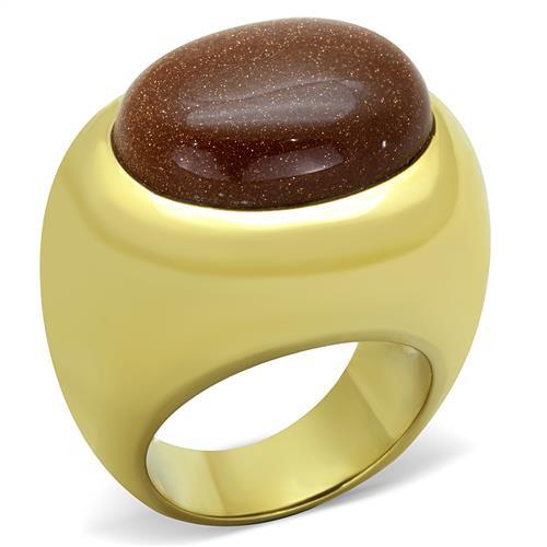 JCE1781 IP Gold(Ion Plating) Stainless Steel Ring with Synthetic Twinkling in Topaz