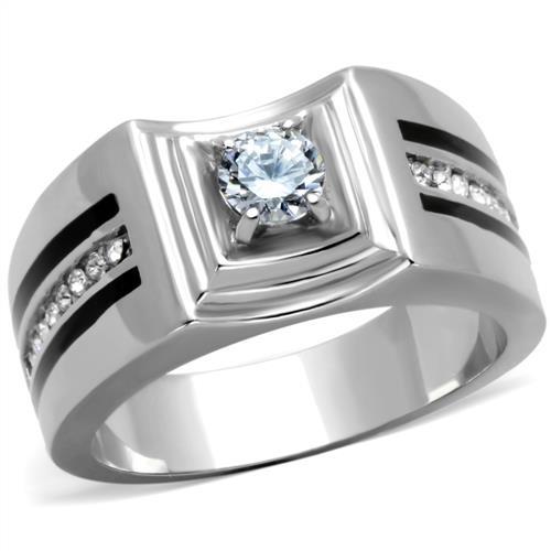 JCE1814 High polished (no plating) Stainless Steel Ring with AAA Grade CZ  in Clear