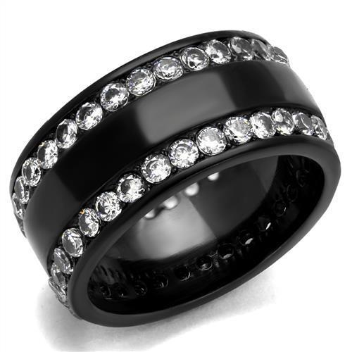 JCE2290 IP Black(Ion Plating) Stainless Steel Ring with AAA Grade CZ  in Clear