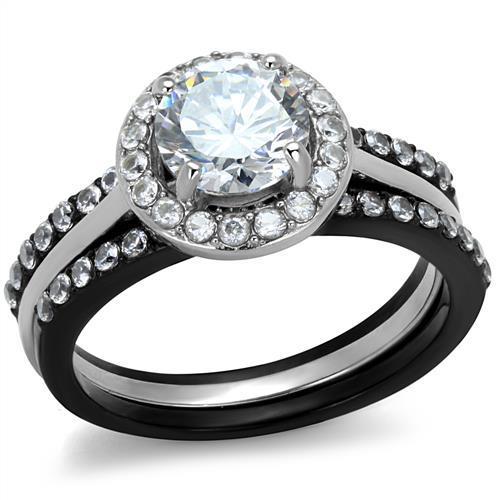 JCE2620 Two-Tone IP Black (Ion Plating) Stainless Steel Ring with AAA Grade CZ  in Clear