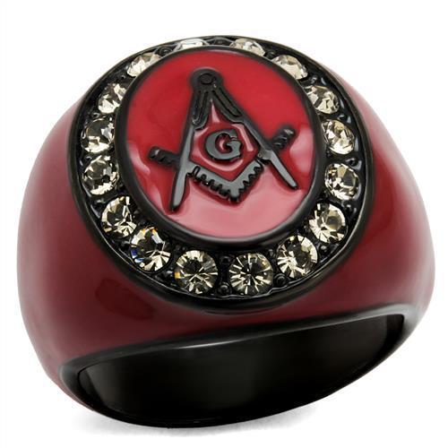 JCE2638 IP Black(Ion Plating) Stainless Steel Ring with Top Grade Crystal  in Black Diamond