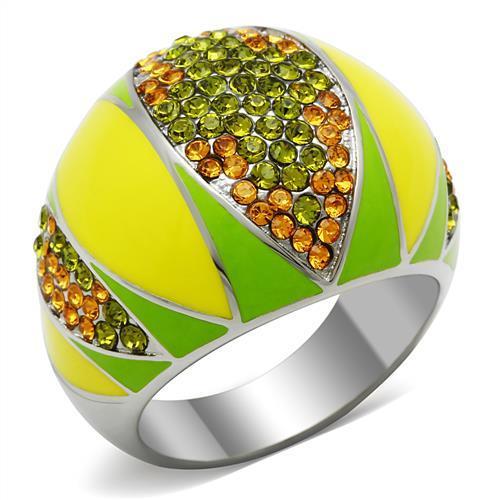 JCE266 High polished (no plating) Stainless Steel Ring with Top Grade Crystal  in Multi Color