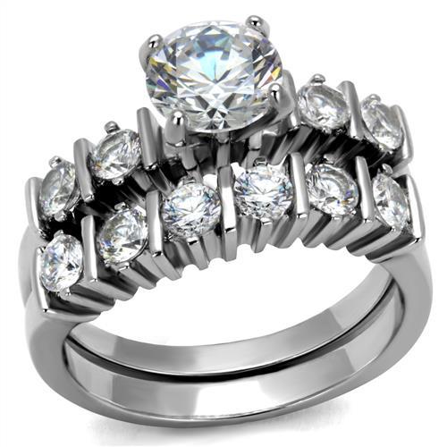 JCE2869 High polished (no plating) Stainless Steel Ring with AAA Grade CZ  in Clear