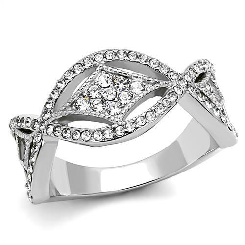 JCE3027 High polished (no plating) Stainless Steel Ring with Top Grade Crystal  in Clear
