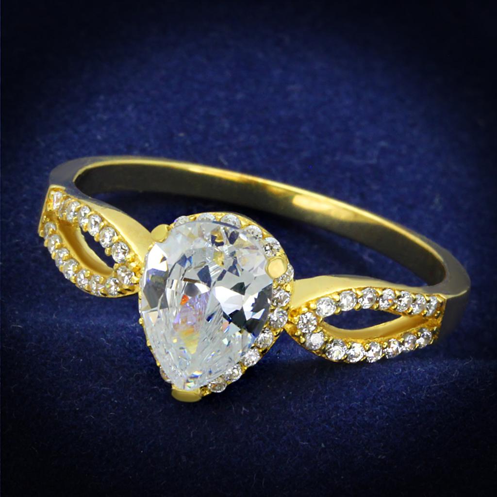 JCE248 Gold 925 Sterling Silver Ring with AAA Grade CZ  in Clear