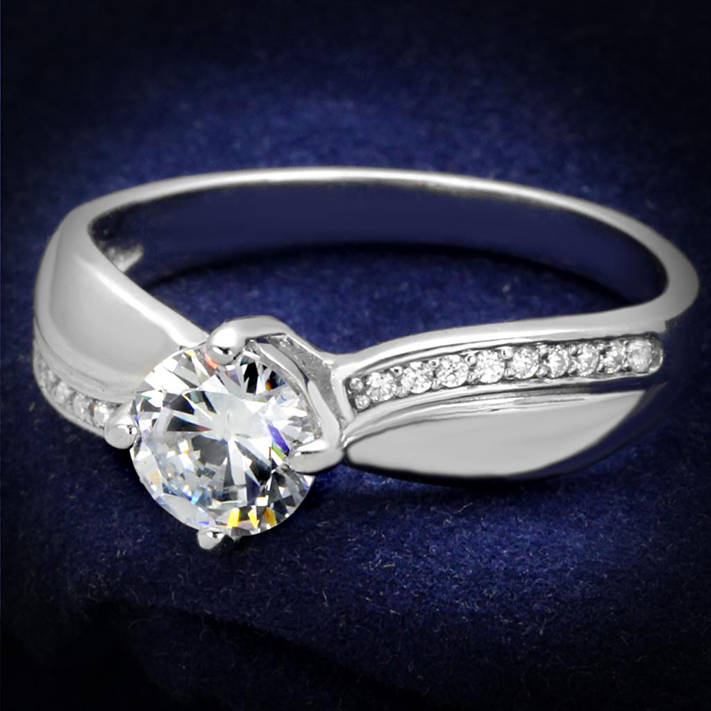 JCE264 Rhodium 925 Sterling Silver Ring with AAA Grade CZ  in Clear