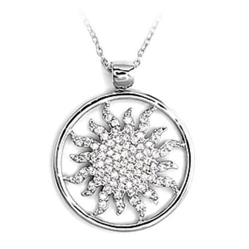 JCE324 High-Polished 925 Sterling Silver Chain Pendant with AAA Grade CZ  in Clear
