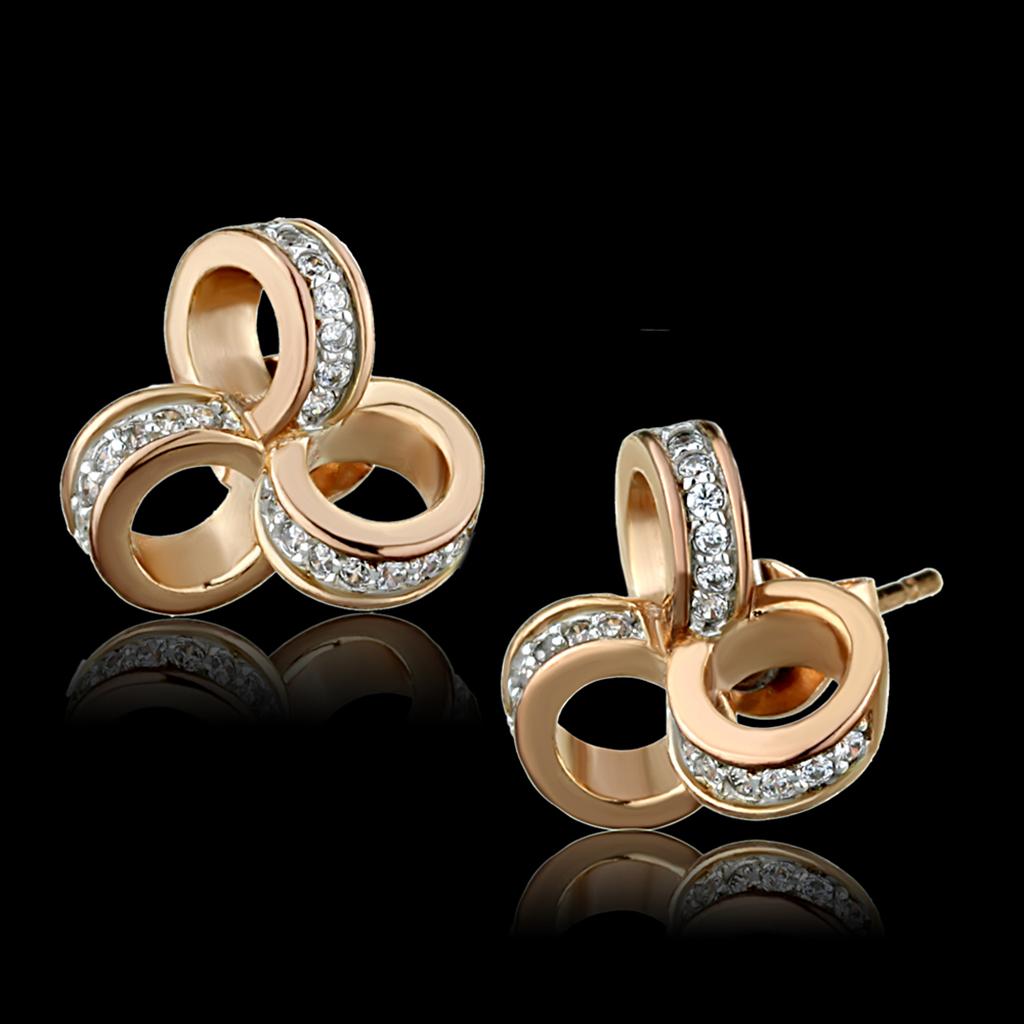 JCE513 Rose Gold + Rhodium 925 Sterling Silver Earrings with AAA Grade CZ  in Clear