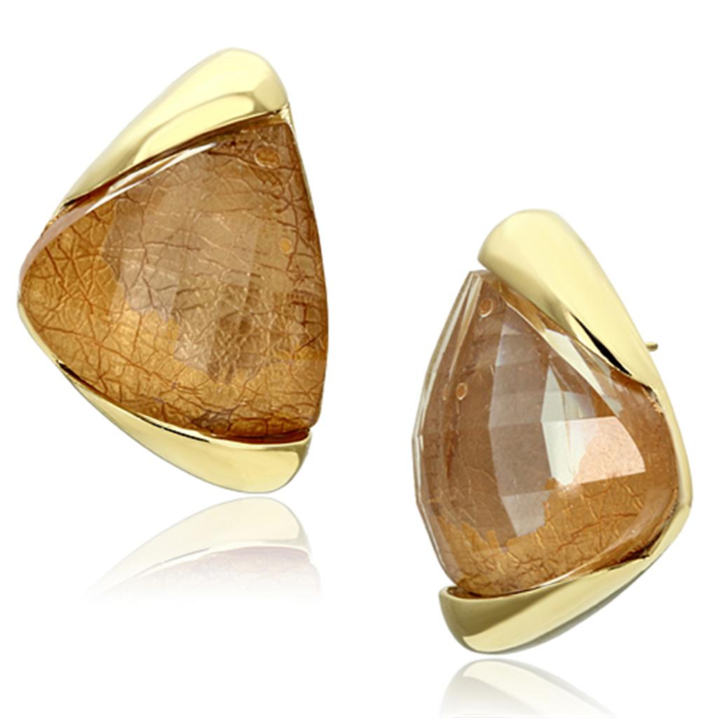 JCE076 IP Gold(Ion Plating) Brass Earrings with Synthetic Synthetic Stone in Orange
